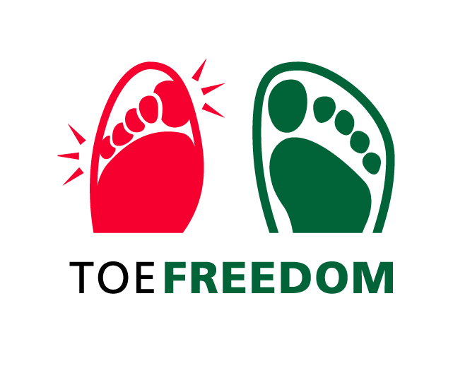 Illustration of a red and green foot with the word 'freedom' below