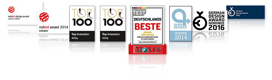 Image showcasing various awards and recognitions including Red Dot Design Award winners and Top Innovator achievements.