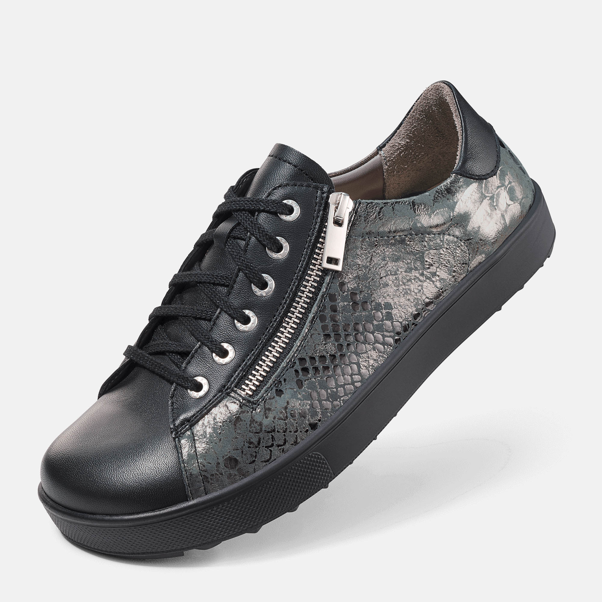 BÄR Schuhe Damenschuhe Freizeitschuhe Margot schwarz/anthrazit Lammnappaleder, Kalbnappaleder bedruckt Produktbild