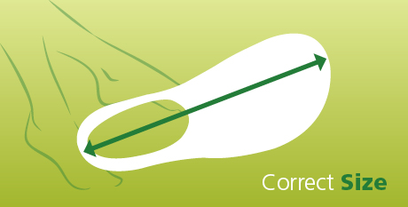 Illustration showing how to measure the correct shoe size with an arrow indicating length.