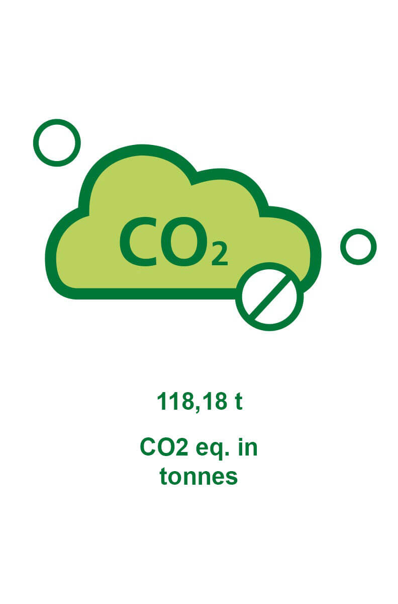 Visual representation of a carbon cloud with CO2 emissions totaling 118.18 tonnes.