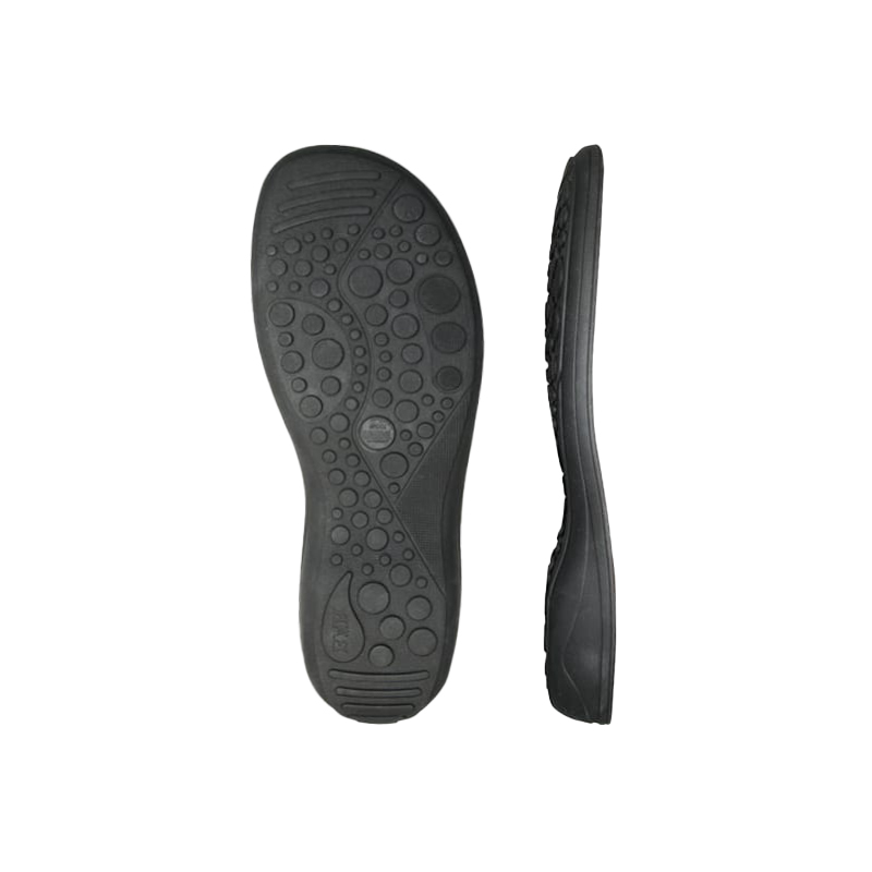 Pair of black shoe insoles with cushioning and ergonomic design.