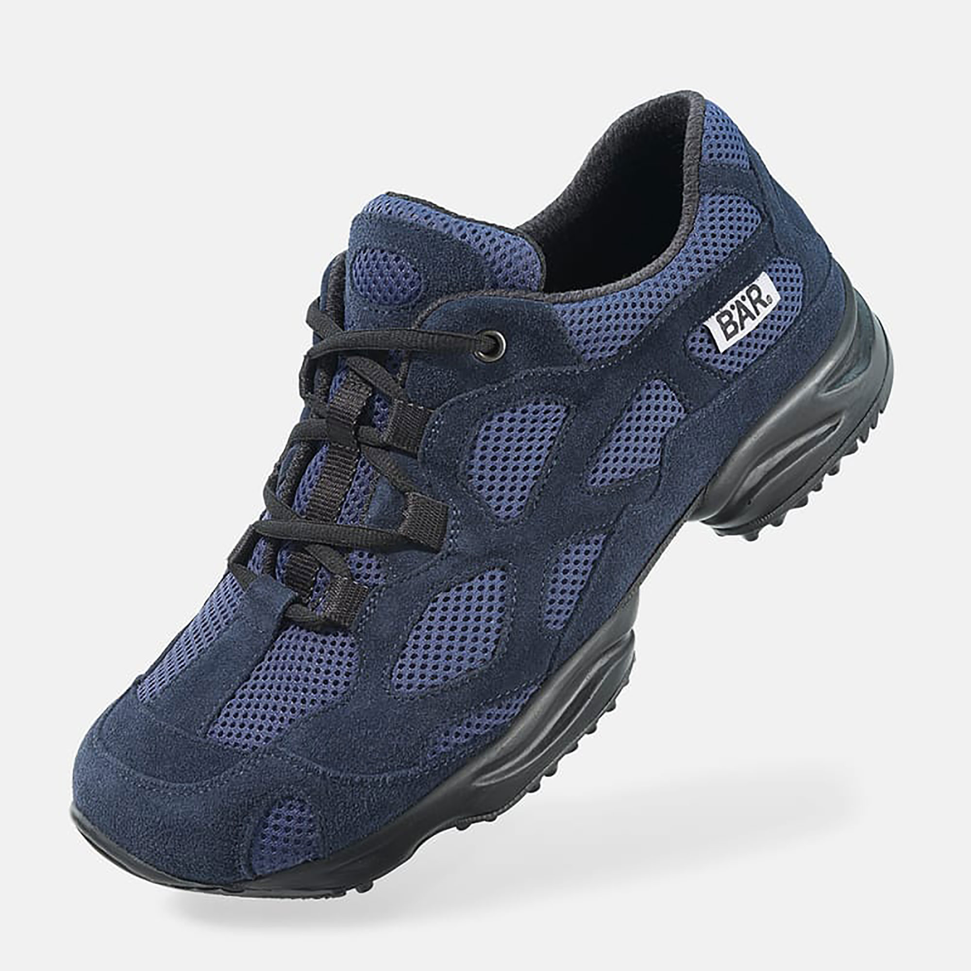Navy blue hiking shoe with breathable mesh and sturdy sole