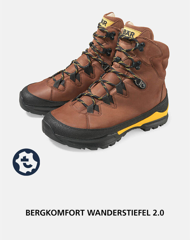 Brown Mountain Comfort Hiking Boots 2.0 with yellow accents and sturdy soles